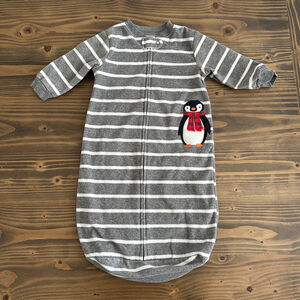 Baby Carter’s Penguin Sleep Sack 0-9 Months Gray White Striped Zip